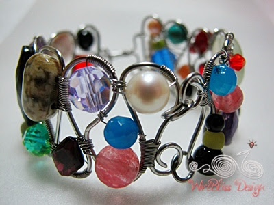 multi-stones and colorful wire cuff
